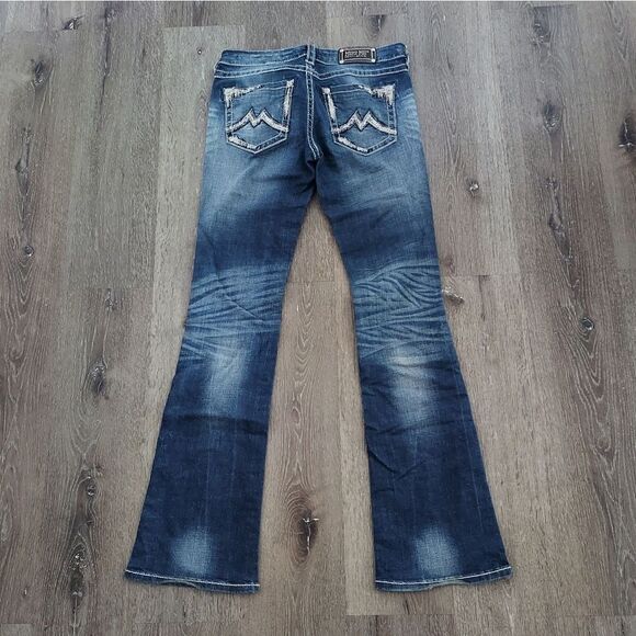 Miss Me Blue Flare Wide Leg Jeans with Distressed Details - Picture 1 of 12